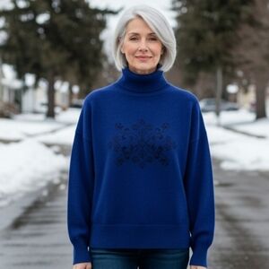 Vintage 90's Meister Blue Turtleneck Nordic Print Sweater M 11k